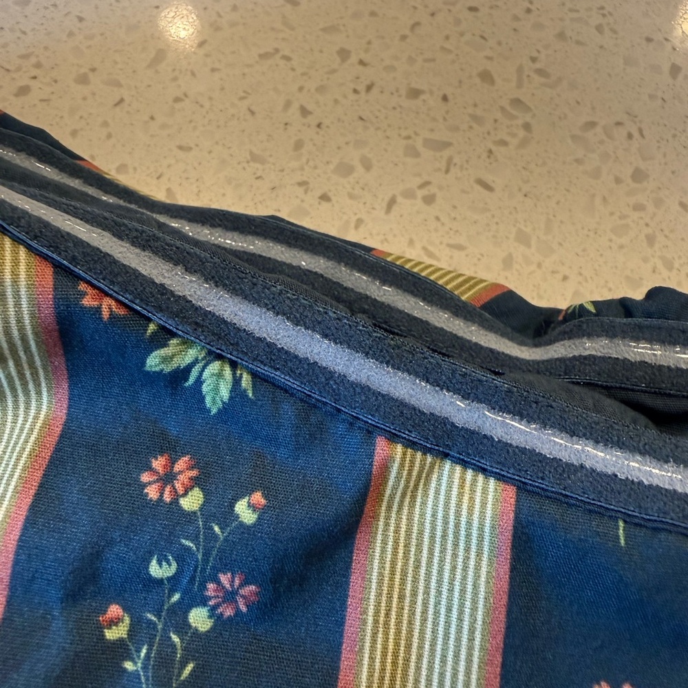 NWT WeWoreWhat Ruffle Beaded Floral Stripe Deep Storm Bandeau Size 12 Denim $89 - Picture 13 of 15